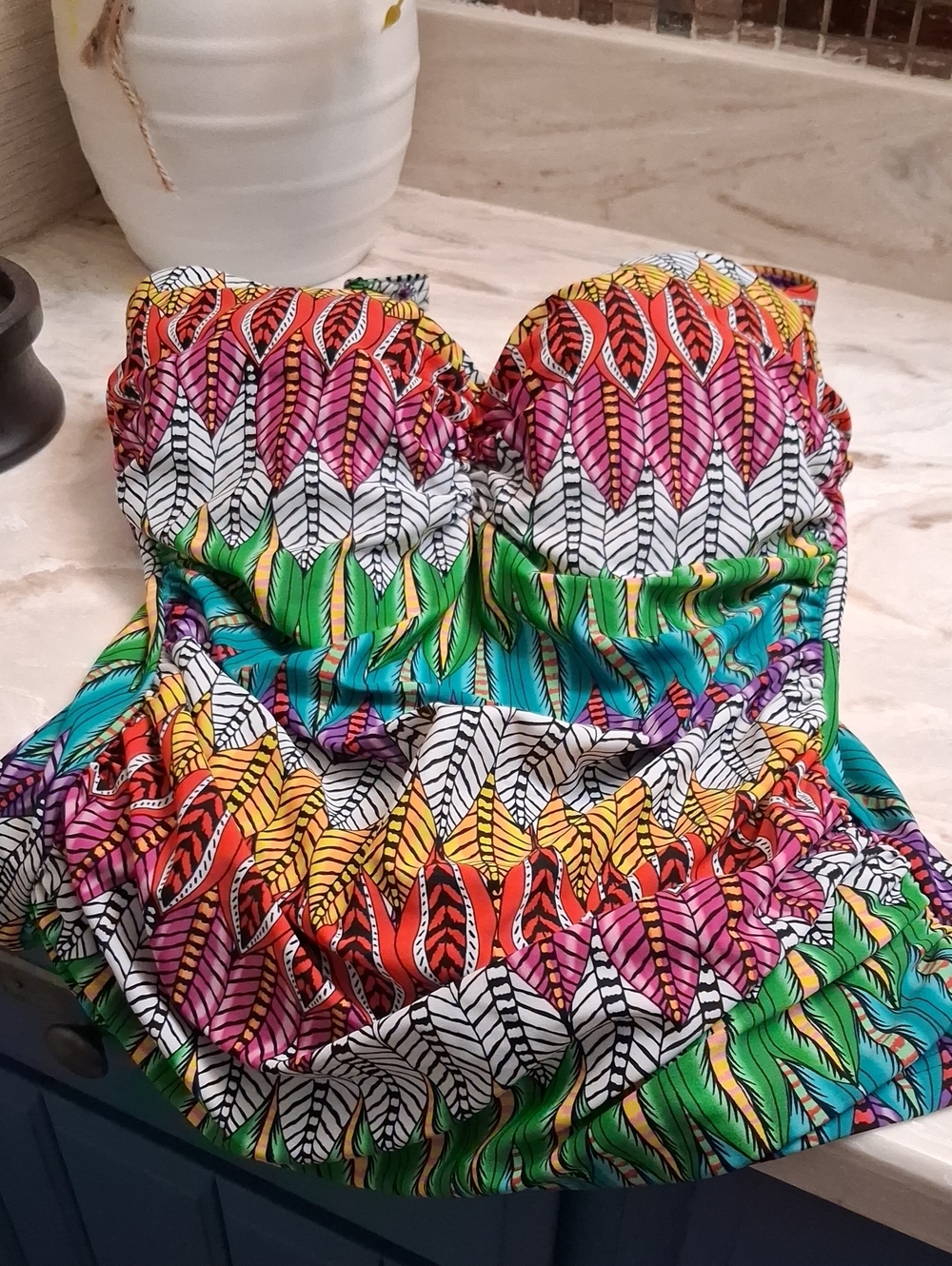 Womens Multi-Color Printed Tankini Top